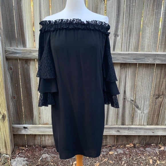 MICHAEL KORS COLLECTION Silk-Georgette and Lace Off-The-Shoulder Dress, size 2 - Picture 3 of 8